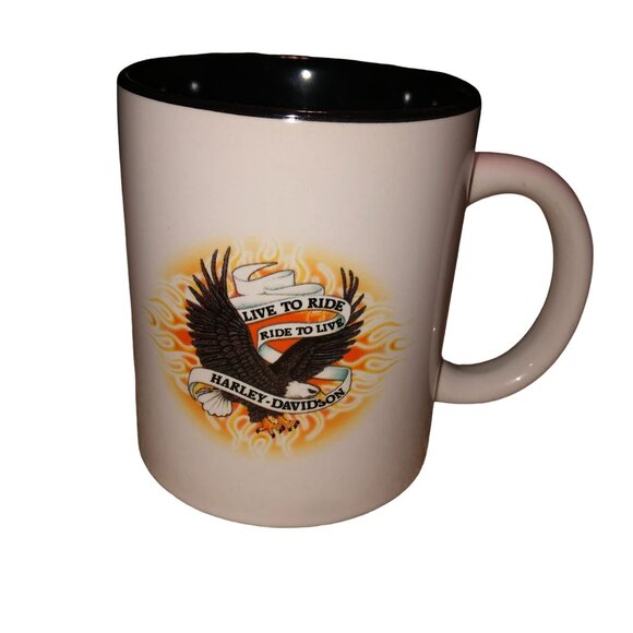HARLEY DAVIDSON COFFE MUG CERAMIC LIVE TO RIDE RIDE TO LIVE EAGLE MOTORCYCLE - Picture 1 of 4